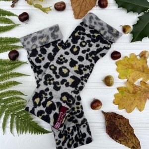 Cashmere Fingerless Gloves - Yellow Leopard